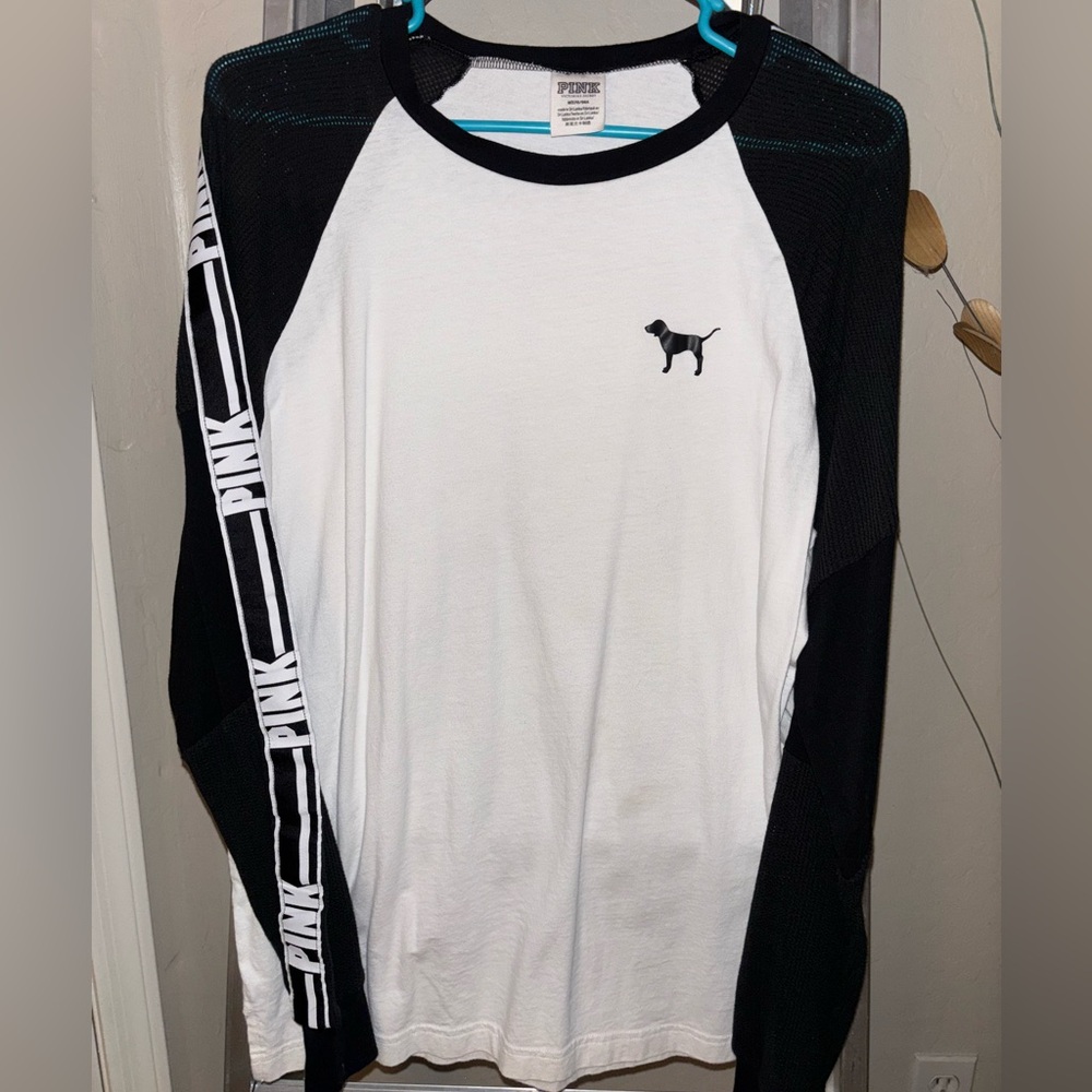 PINK, Long-sleeve shirt, Black/White, Size M
